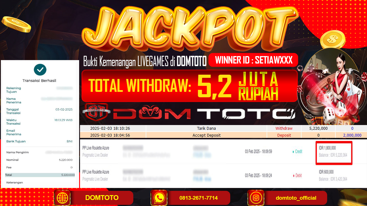 JACKPOT LIVEGAMES ROULETTE AZURE 3 FEBRUARI 2025